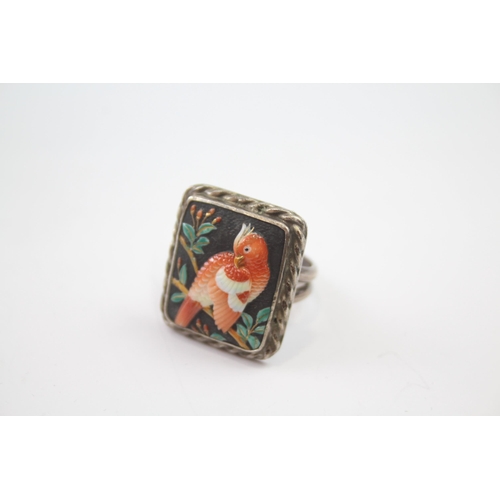 187 - Silver ring with enamel bird design