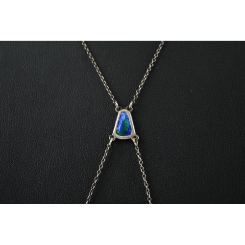 197 - Silver enamel lavaliere necklace by maker Charles Horner