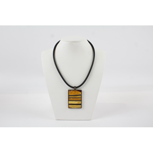 198 - Silver modernist Amber necklace