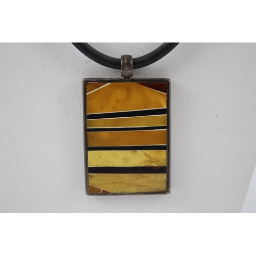 198 - Silver modernist Amber necklace