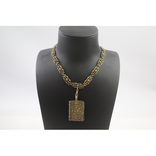 202 - Antique watch chain converted necklace with book diffuser