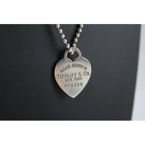 213 - Silver ball link necklace with heart tag by designer Tiffany & co