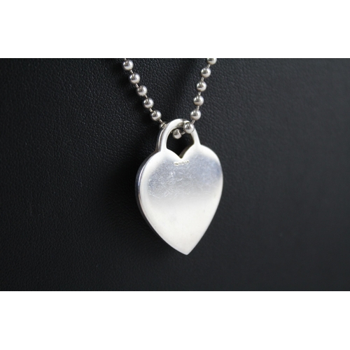 213 - Silver ball link necklace with heart tag by designer Tiffany & co