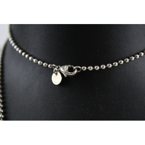 213 - Silver ball link necklace with heart tag by designer Tiffany & co