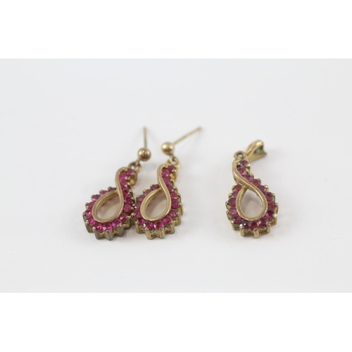 66 - 9ct gold ruby drop earrings & pendant set (4.4g)