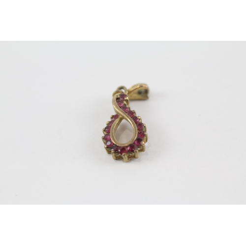 66 - 9ct gold ruby drop earrings & pendant set (4.4g)