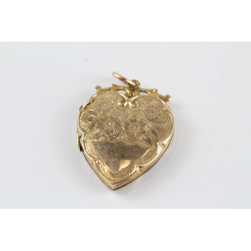 75 - 9ct gold back & front heart shaped locket with foliate motif (4.1g)