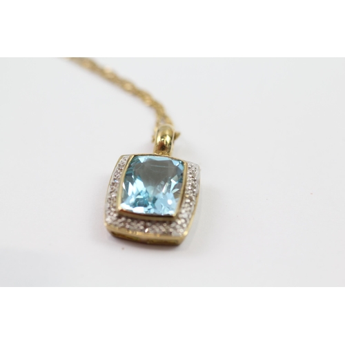 79 - 9ct gold diamond & blue topaz pendant necklace (3.5g)