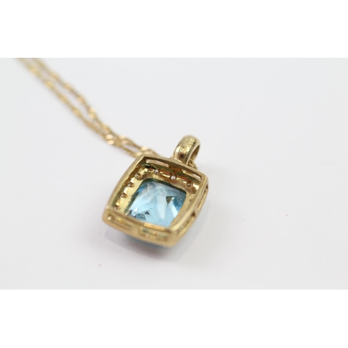 79 - 9ct gold diamond & blue topaz pendant necklace (3.5g)