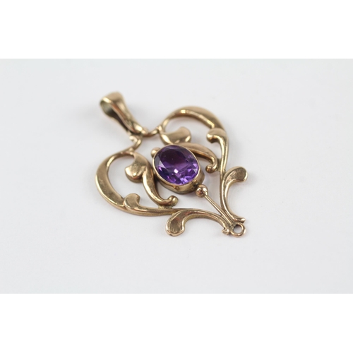 81 - 9ct gold antique amethyst openwork pendant (2g)