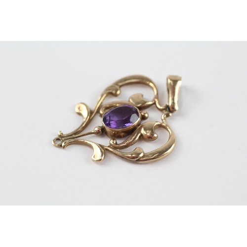 81 - 9ct gold antique amethyst openwork pendant (2g)