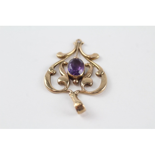 81 - 9ct gold antique amethyst openwork pendant (2g)