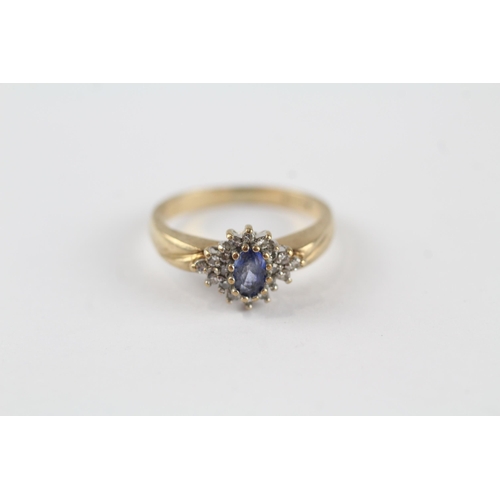 87 - 9ct gold diamond & sapphire cluster ring (2.5g) Size  K