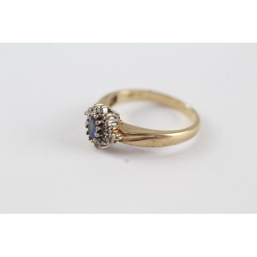 87 - 9ct gold diamond & sapphire cluster ring (2.5g) Size  K