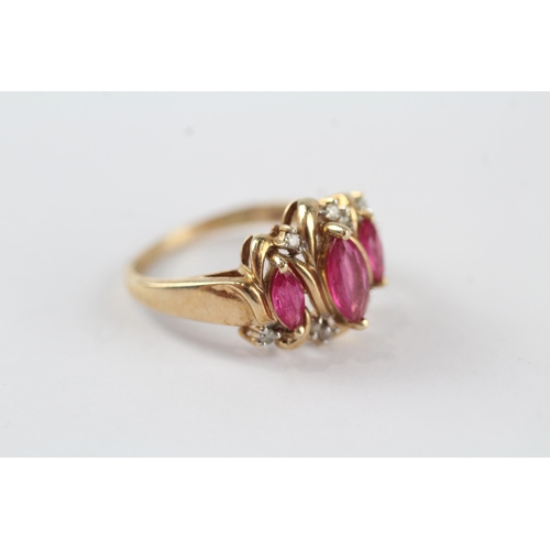 88 - 9ct gold diamond & ruby dress ring (3.5g) Size  P 1/2