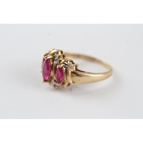 88 - 9ct gold diamond & ruby dress ring (3.5g) Size  P 1/2