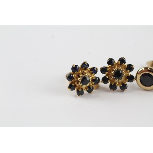 94 - 2 x 9ct gold sapphire stud earrings inc. cluster (3.3g)