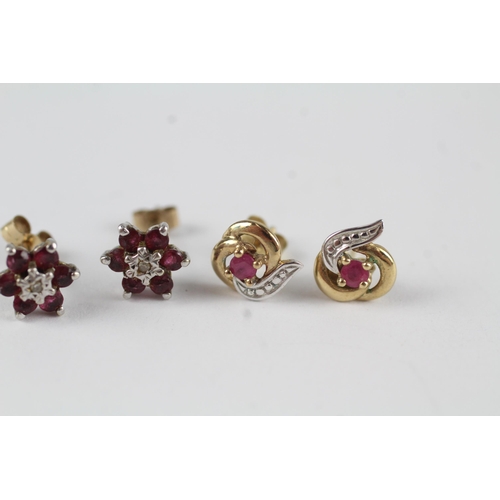 95 - 2 x 9ct gold diamond & ruby stud earrings (1.8g)