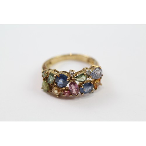 156 - 9ct gold diamond & sapphire cluster ring (3.9g) Size  N