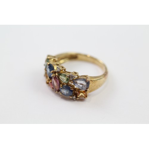 156 - 9ct gold diamond & sapphire cluster ring (3.9g) Size  N