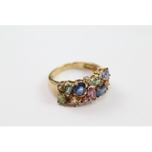 156 - 9ct gold diamond & sapphire cluster ring (3.9g) Size  N