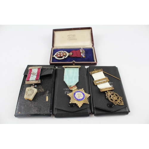 227 - 4 x Sterling Silver Cased Masonic Jewels Inc. Aldershot Army & Navy Lodge 41g