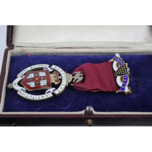 227 - 4 x Sterling Silver Cased Masonic Jewels Inc. Aldershot Army & Navy Lodge 41g