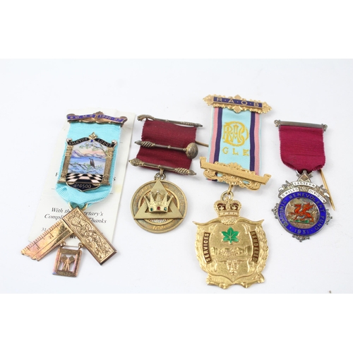 229 - 4 x Sterling Silver Masonic / R.A.O.B Jewels Inc. Halcyon Lodge - Kirkdale 110 g