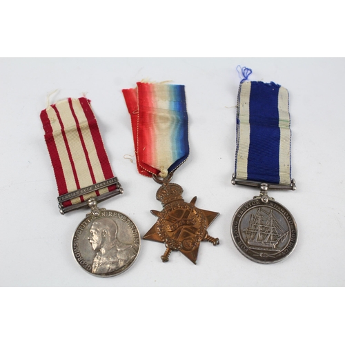 230 - 3 x WW.I - GV Medals Inc. 1914-15 Star - Navy Long Service & N.G.S Persian Gulf