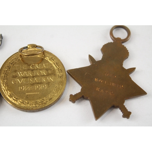 237 - WW.I 1914-15 Mons Star Trio & Long Service Medal w/ Ribbon Bar. Trio Named.