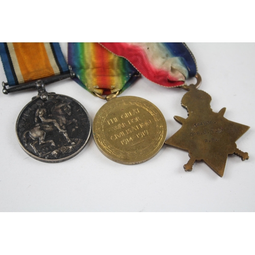 242 - WW.I 1914-15 Star Trio & Original Long Ribbons Named. 144835 Spr. J. Hill R.E.