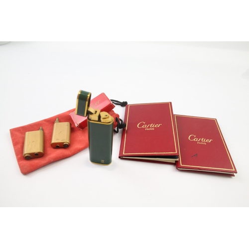 249 - Cartier Paris Gold Plate & Green Lacquer Cigarette Lighter w/ Coa, Pouch 74253E