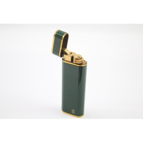 249 - Cartier Paris Gold Plate & Green Lacquer Cigarette Lighter w/ Coa, Pouch 74253E