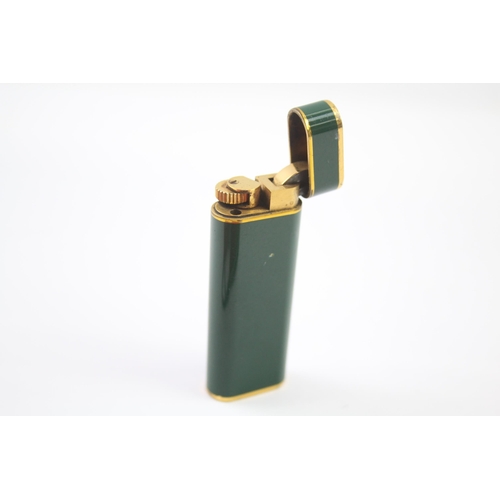 249 - Cartier Paris Gold Plate & Green Lacquer Cigarette Lighter w/ Coa, Pouch 74253E