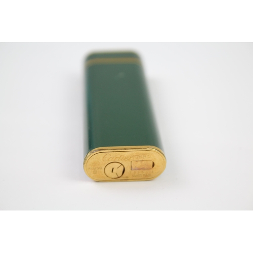 249 - Cartier Paris Gold Plate & Green Lacquer Cigarette Lighter w/ Coa, Pouch 74253E