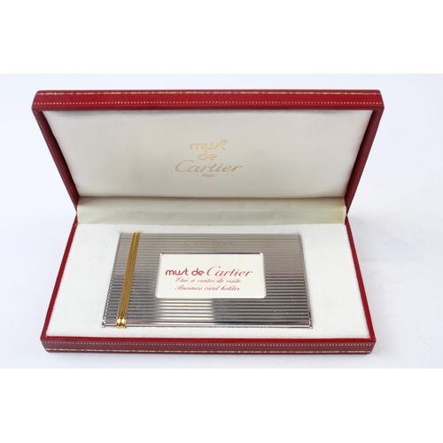 250 - Must De CARTIER Silver Plate & Gold Plate Business Card Case In Original Box