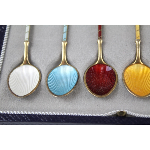 269 - 6 x Vintage .925 Norway Sterling Silver Guilloche Enamel Spoons Cased (53g)