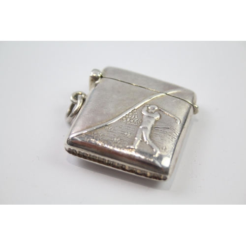 270 - Vintage Stamped .925 Sterling Silver Novelty Vesta  / Match Case Golf Theme 16g