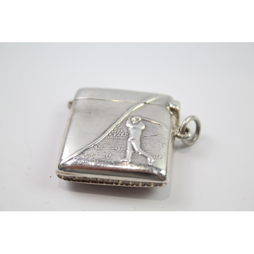 270 - Vintage Stamped .925 Sterling Silver Novelty Vesta  / Match Case Golf Theme 16g