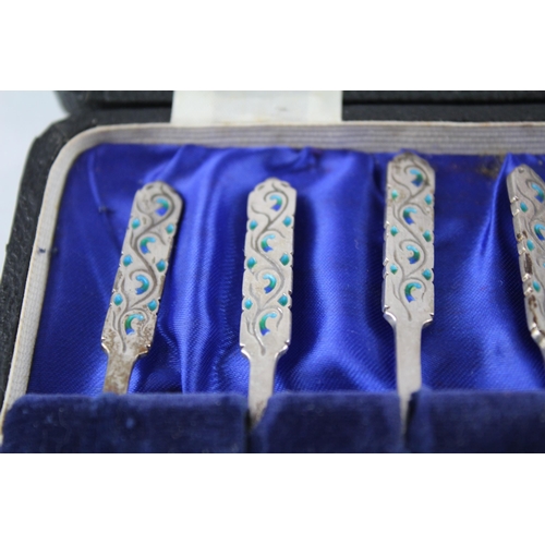 276 - 6 x Vintage 1953 London STERLING SILVER Liberty & Co. Enamel Spoons (70g)