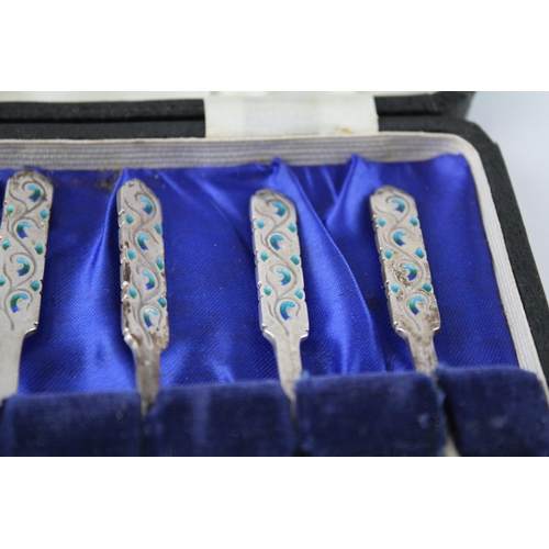 276 - 6 x Vintage 1953 London STERLING SILVER Liberty & Co. Enamel Spoons (70g)