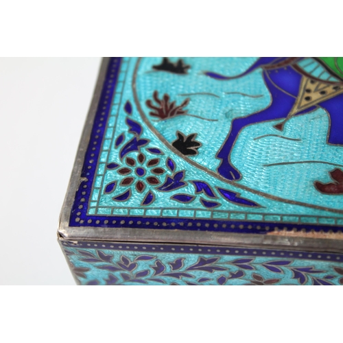 288 - Vintage .925 Sterling Silver & Blue Cloisonne Enamel Cigarette Trinket Box 381g