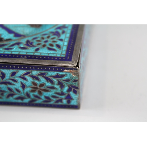 288 - Vintage .925 Sterling Silver & Blue Cloisonne Enamel Cigarette Trinket Box 381g