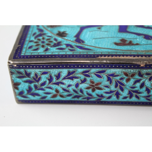 288 - Vintage .925 Sterling Silver & Blue Cloisonne Enamel Cigarette Trinket Box 381g