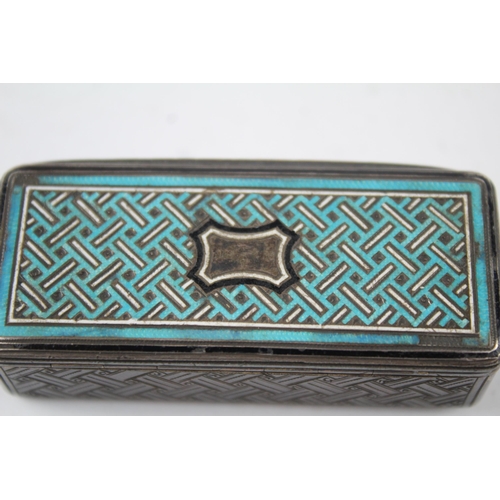 291 - Antique / Vintage .830 Silver Rectangular Snuff Box w/ Guilloche Enamel (54g)