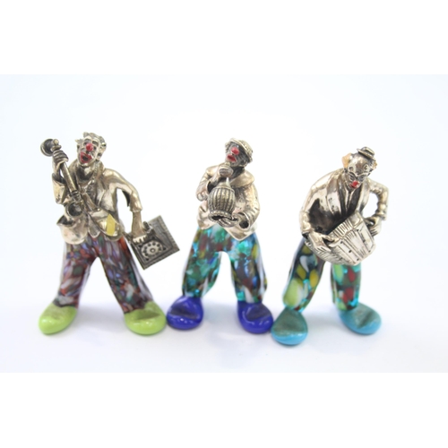 297 - 3x Vintage .800 Continental Silver & Murano Glass Novelty Clowns (173g)