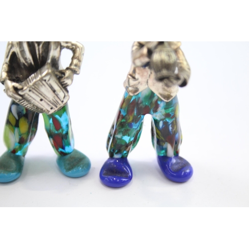 297 - 3x Vintage .800 Continental Silver & Murano Glass Novelty Clowns (173g)