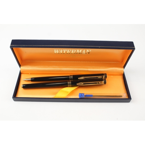 419 - WATERMAN Exclusive Black Lacquer Fountain Pen w/ 18ct Gold Nib, Pencil, Box Etc