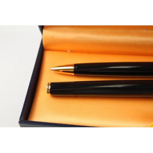 419 - WATERMAN Exclusive Black Lacquer Fountain Pen w/ 18ct Gold Nib, Pencil, Box Etc