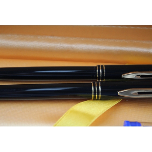 419 - WATERMAN Exclusive Black Lacquer Fountain Pen w/ 18ct Gold Nib, Pencil, Box Etc